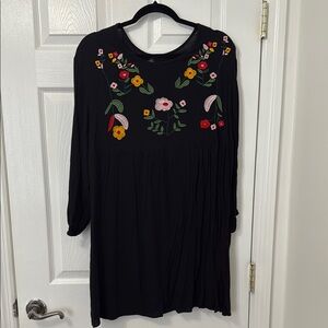 Black Dress with Floral Embroidery